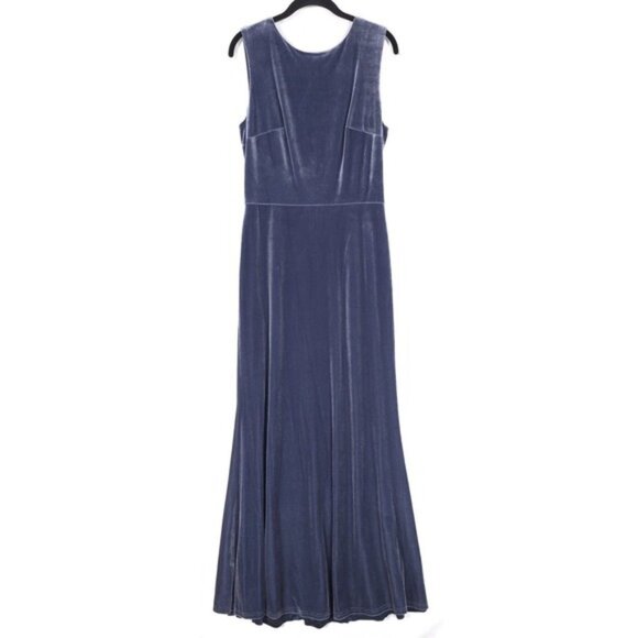 REVELRY‎ Women's Velvet Maxi Dress Size 10 Blue Gray Back Cutout Sleeveless - Picture 1 of 9